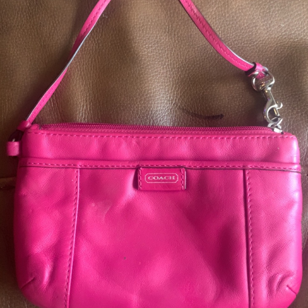 COACH Bright Pink Leather Wristlet Clutch